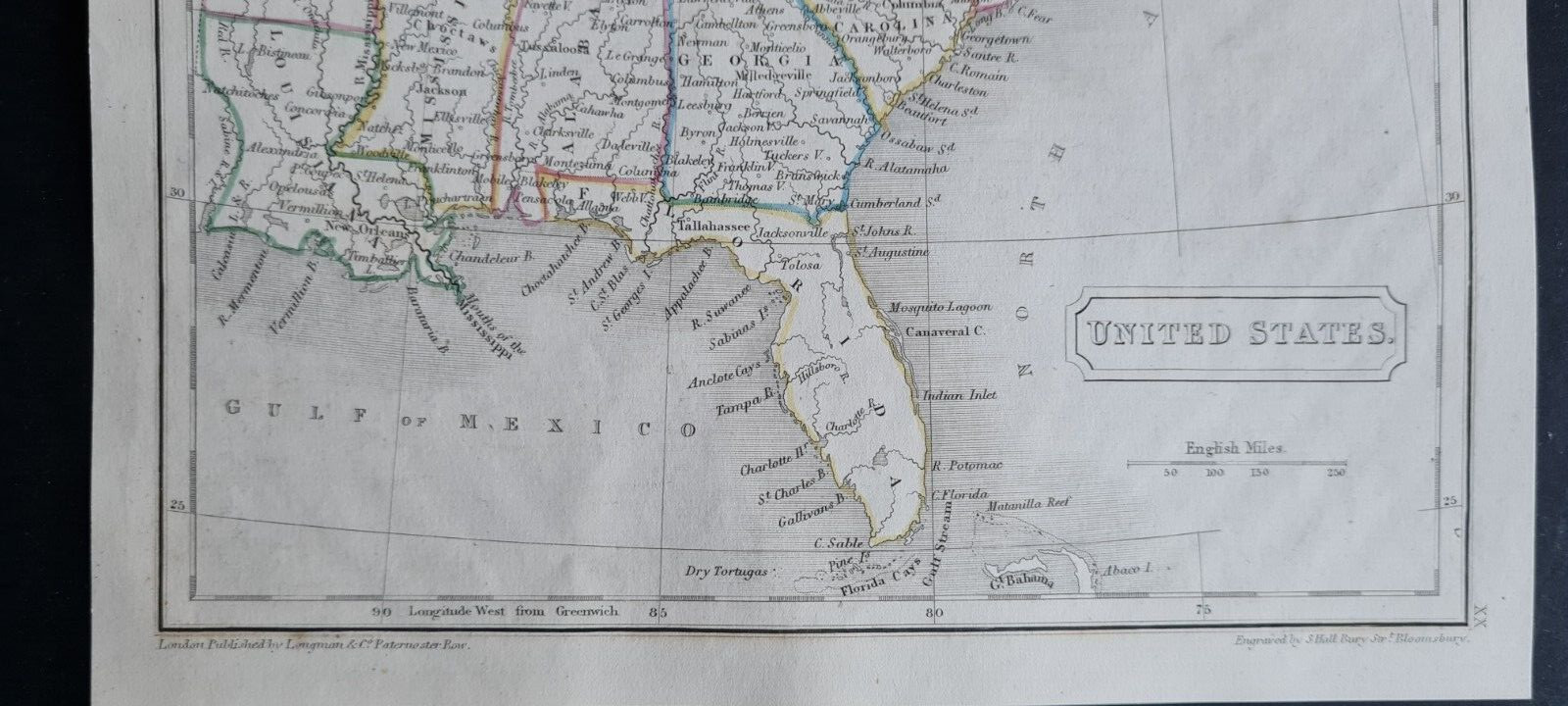 Antique (1844) map – United States – USA – Selina Hall / Samuel Butler