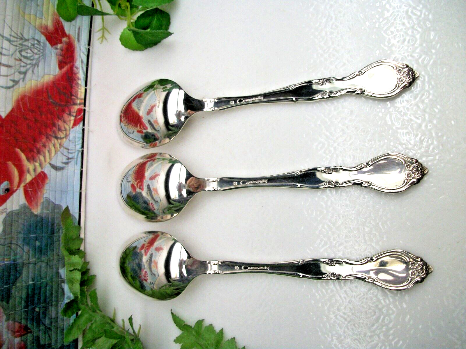 3 Oneida Community Silver AFFECTION Silverplate Oval Place Soup Spoons 1960
