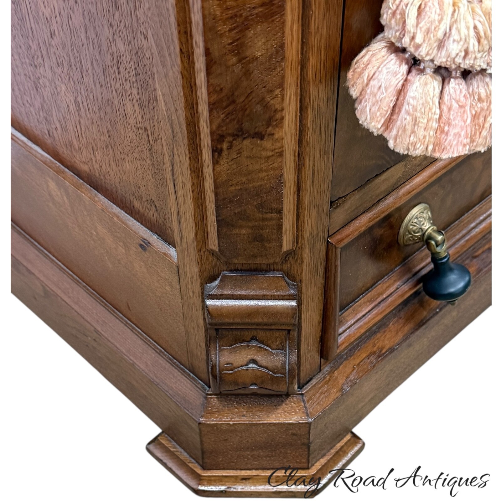 Antique Victorian Burl Walnut Credenza Marble Top Hall Console Table 1860 Carved