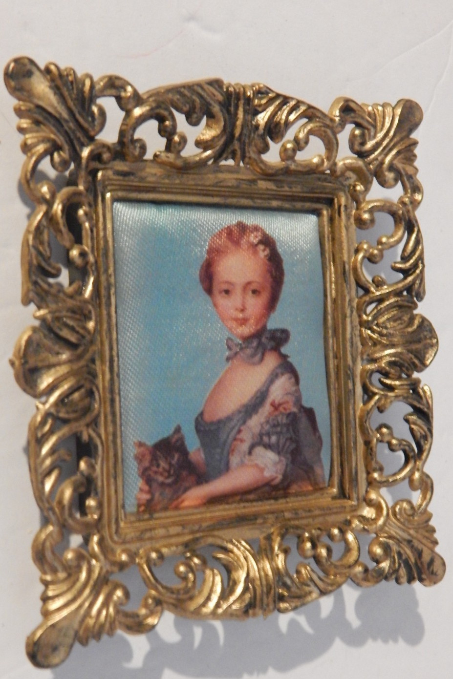 VTG Padded Fabric Victorian Girl Dollhouse Picture Wall Art Renaissance NICE
