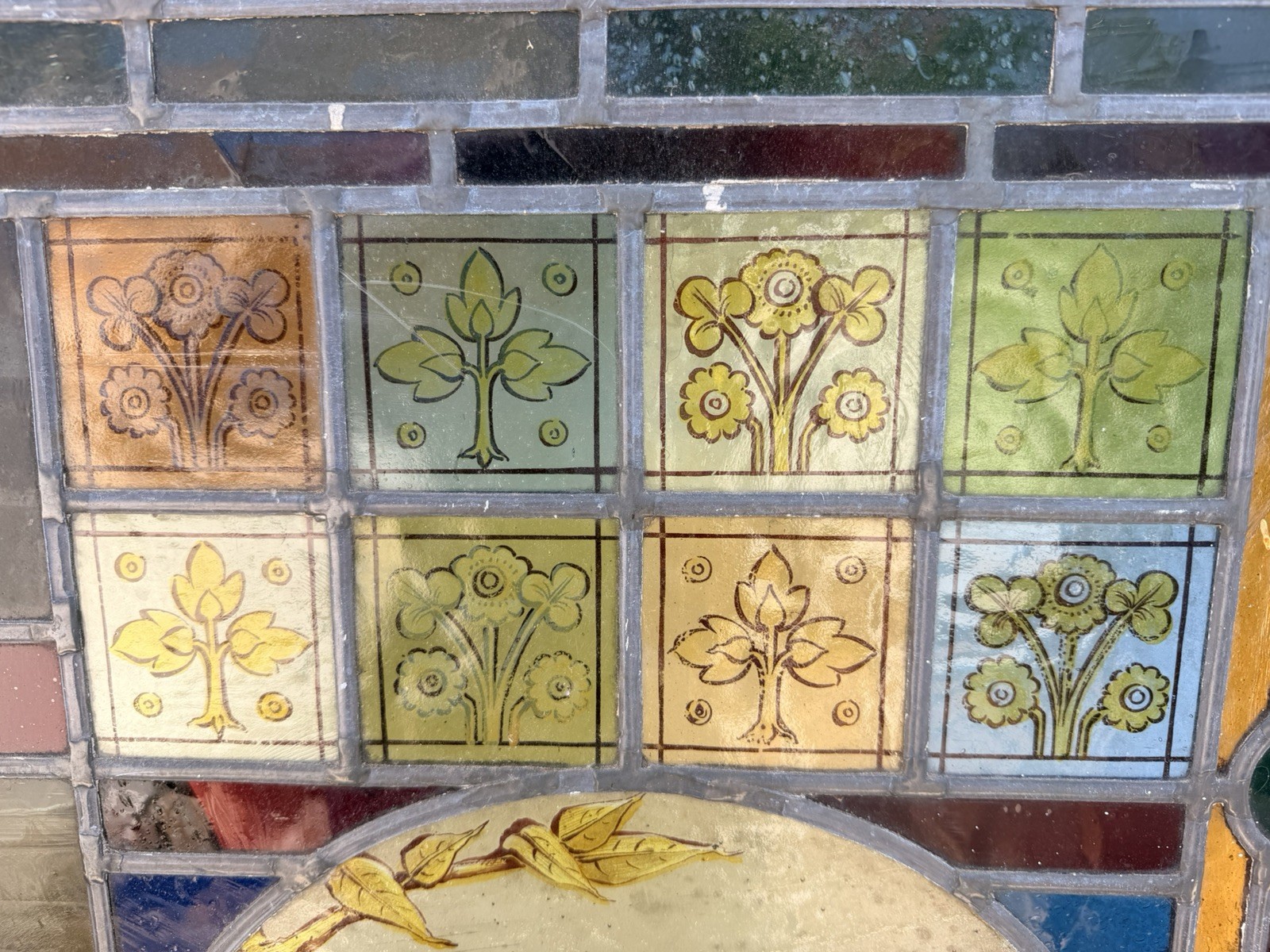 Antique Stained Glass Window Panel Religious Portrait Salvage c.1890–1910 36×37