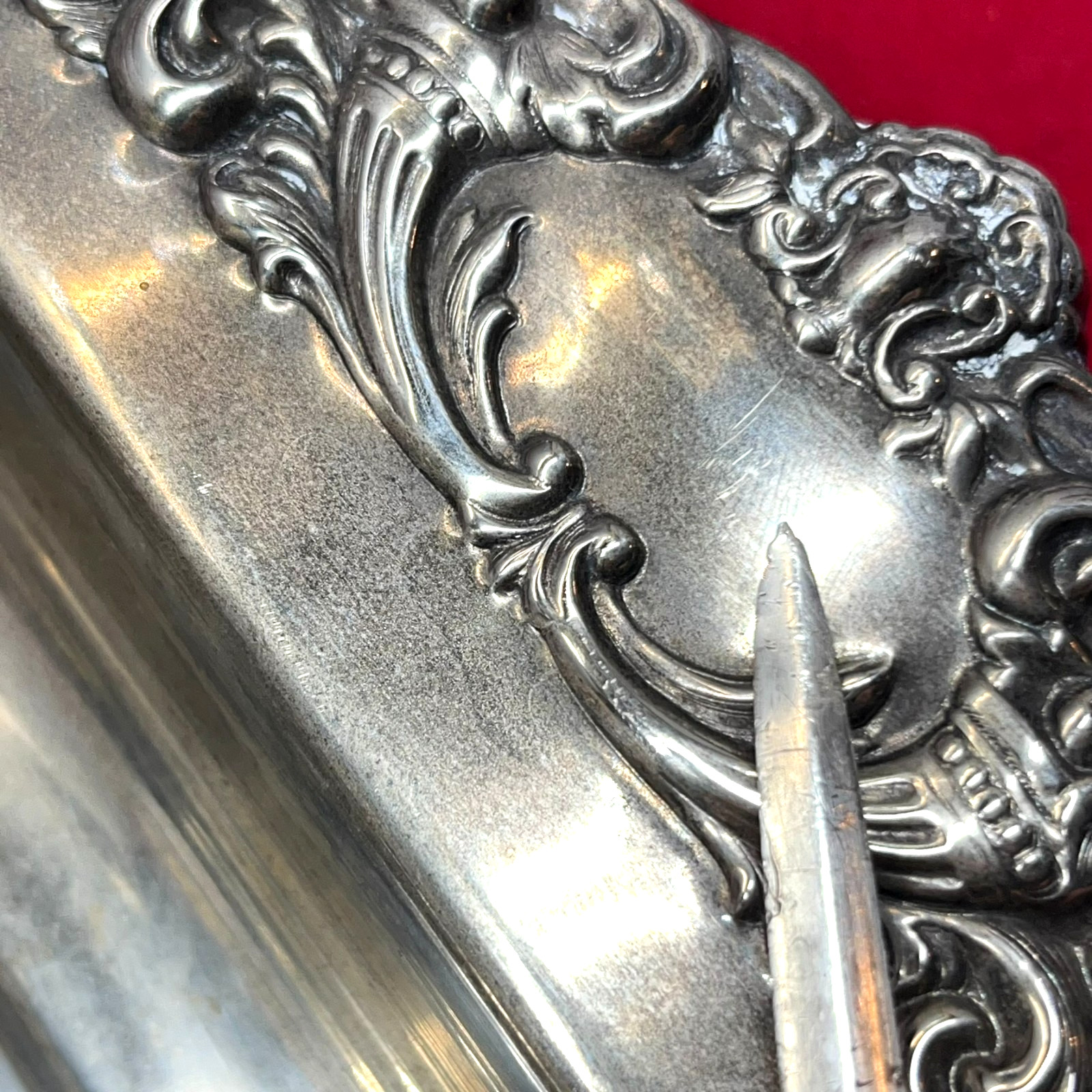 VTG 19″ Tarnished Silver Plated Rectangular Butler Serving Tray Pierced Gallery