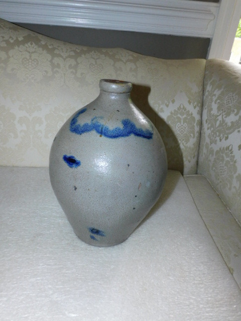 STONEWARE 2 GALLON OVOID JUG 19TH CENTURY ATTRIB CROLIUS NY CITY DECORATED