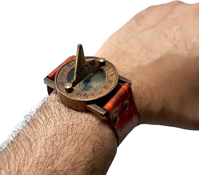 Brass Nautical Compass Watch Antique Brass & Leather Sundial Compass Beautiful H