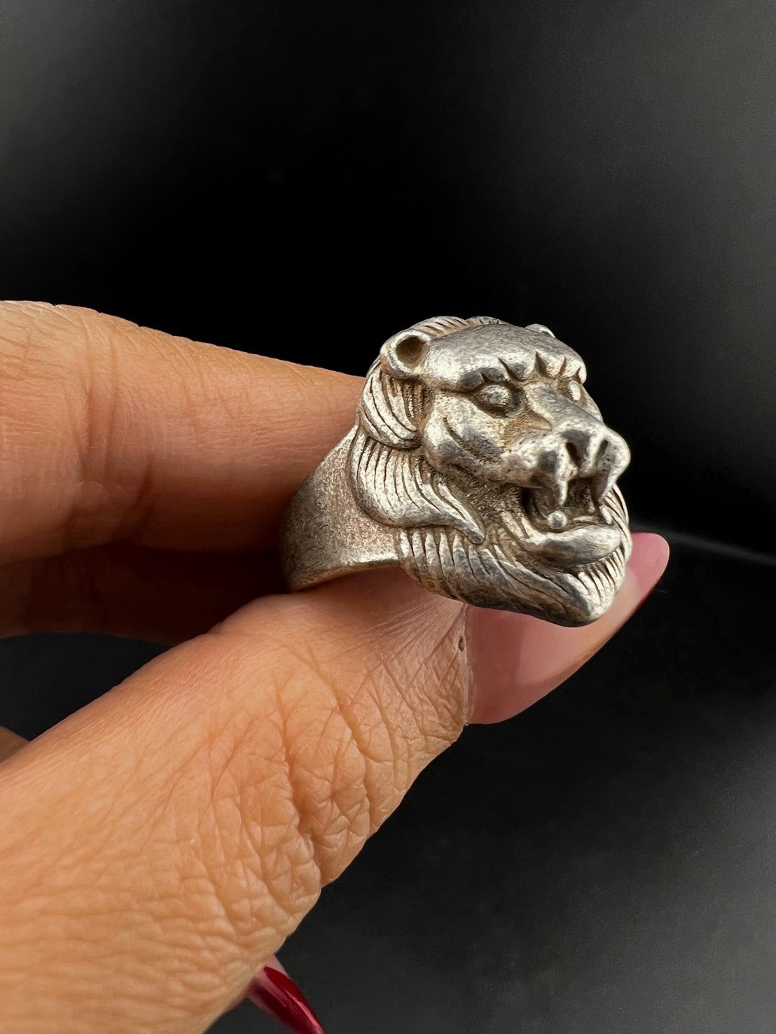 Rare Vintage Solid Silver Lion 2 Frog Head Ring