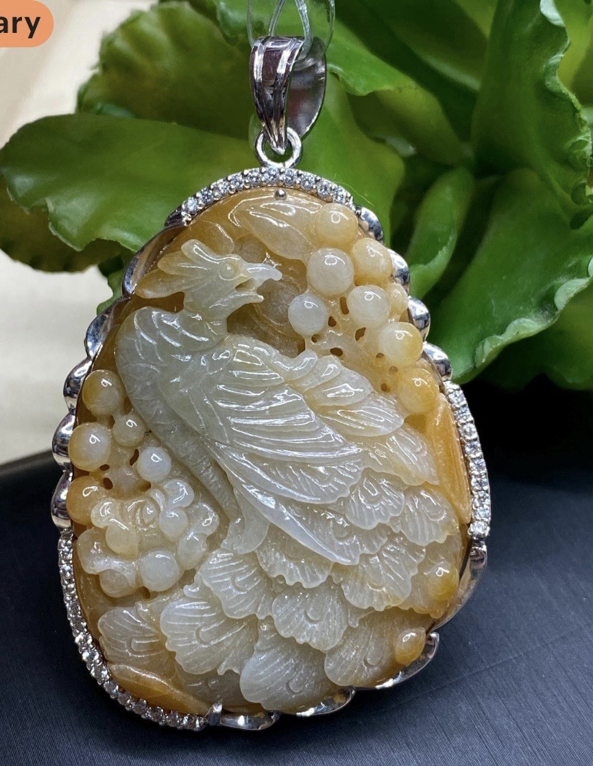Jadeite Jade A hand carved Phoenix Pendant, Jadeite pendant