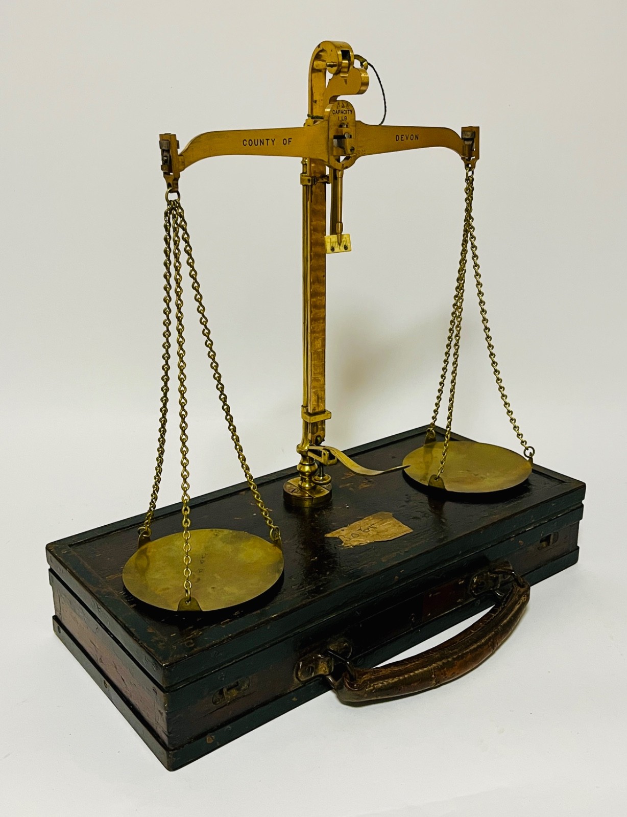 Antique Devon County Travelling Excise Brass Balance Scales De Grave 1903