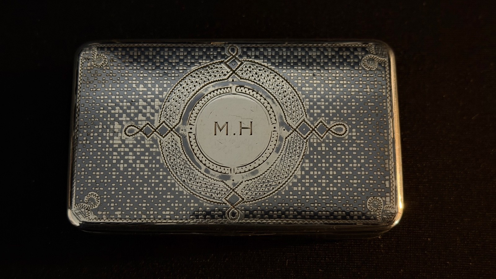 1876 Moscow Imperial Russian Niello Silver Snuff Box Gold Gilt Interior