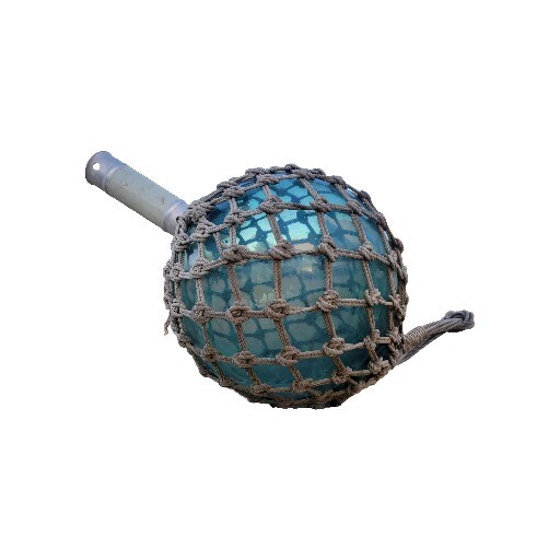 Japanese Large Glass Fishing Float 10.5 Inches Double Net Flag Sleeve Aqua