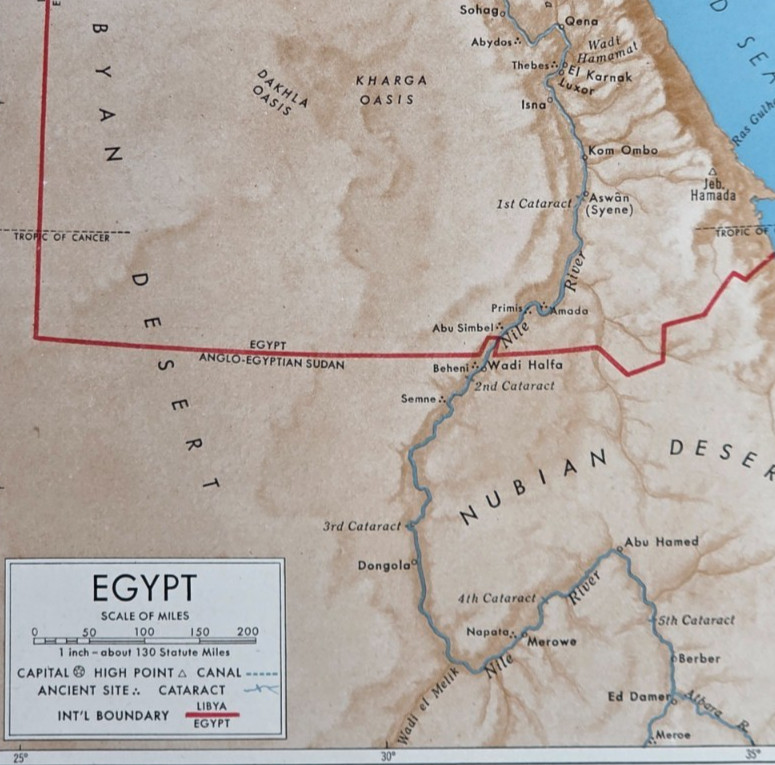 EGYPT Nile River Cairo Sinai Peninsula Mediterranean 1940 Vintage Atlas Map