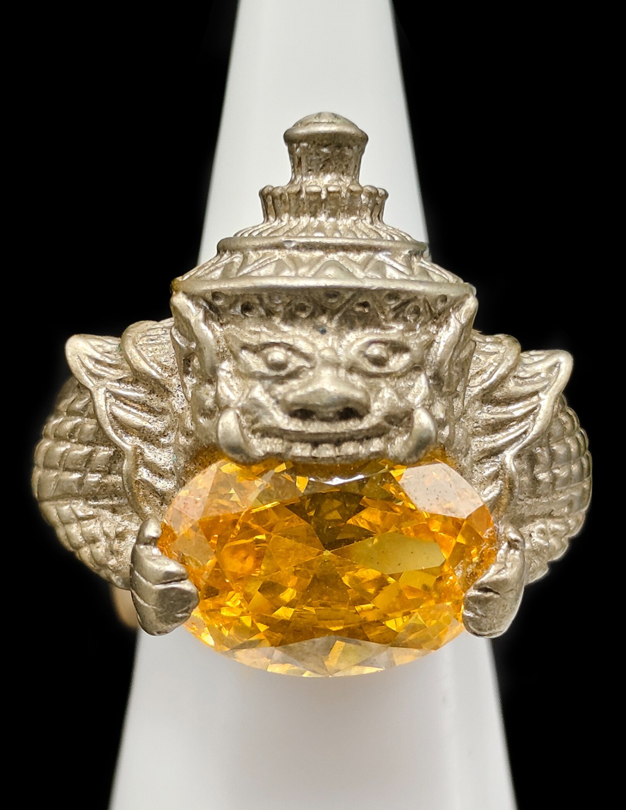 Business Success! Rahu Yellow Naga Eye Gemstone Ring 10.5 US Amulet CK1274