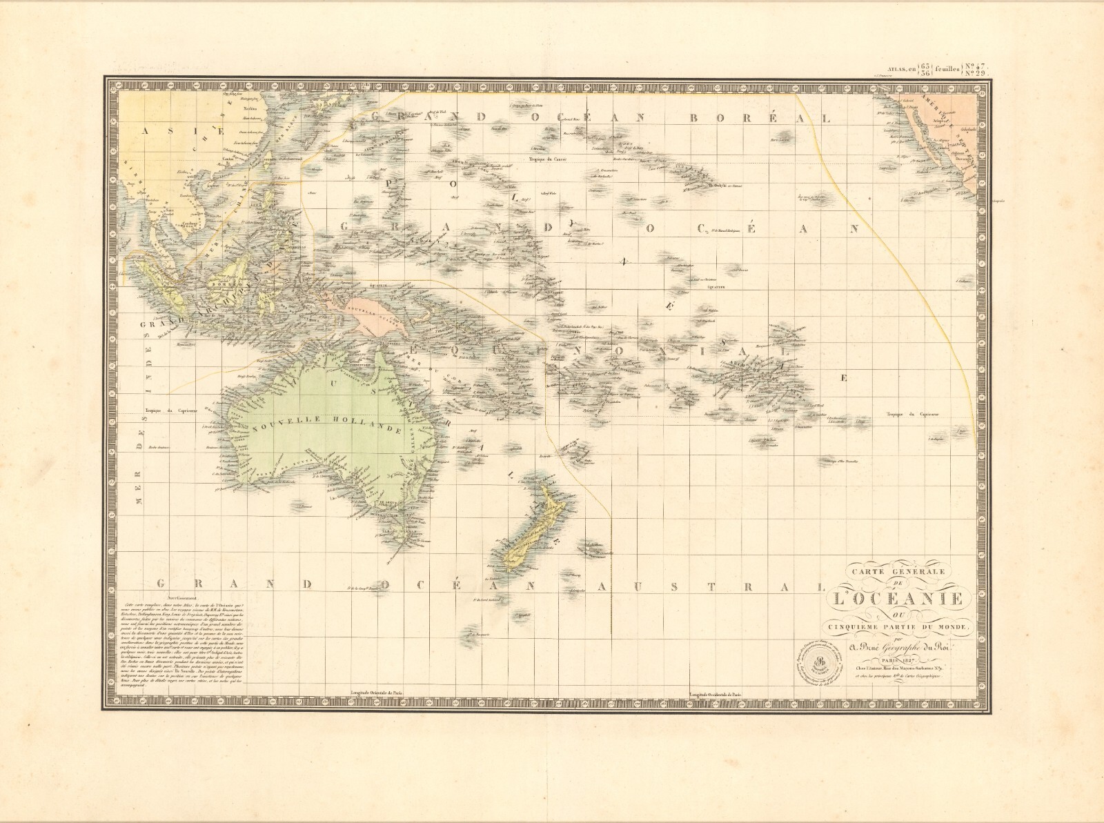 1828 Australia Oceania Full Color – Brue map 26.5″ x 20.8″ – Antique Original