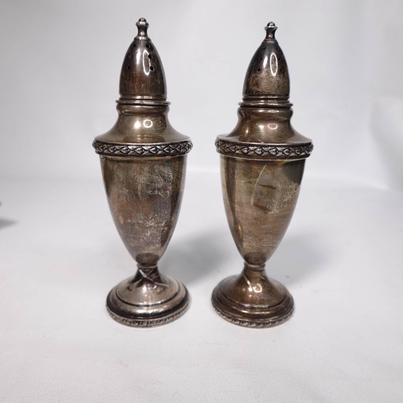 Antique M. Fred Hirsch Co. Sterling Silver Salt & Pepper Shaker Pair 119 grams