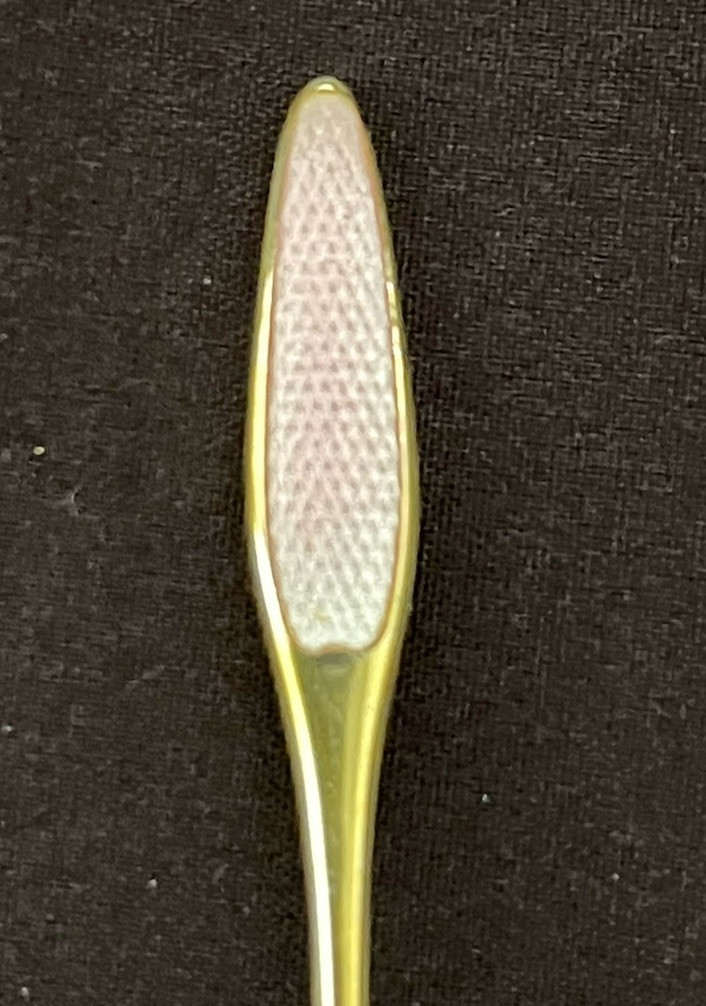ANTIQUE SOLID SILVER & GUILOCHE ENAMEL SALT/MUSTARD SPOON. 925 Sterling Denmark