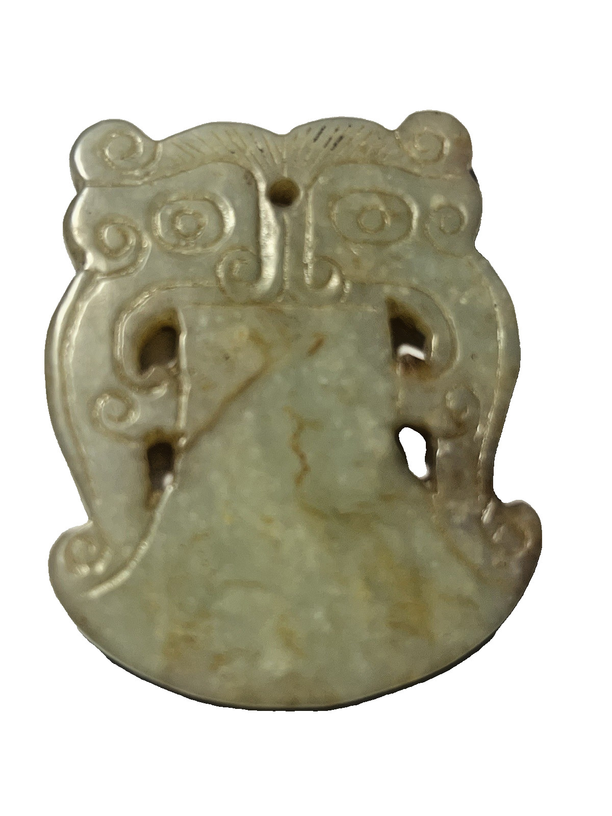 RUSSET CALEDON JADE PENDANT OF HUMAN FACE JUXTAPOSITION AXE,SHANG , 1600-1046BC