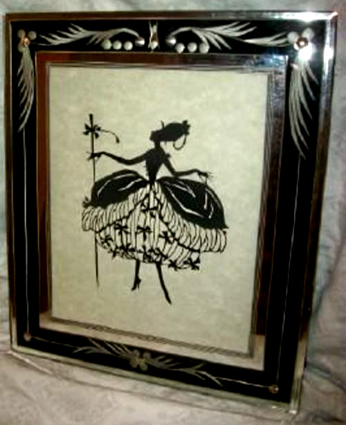 Art Deco Italian Venetian Glass Picture Frame Handcut French Lady Silhouette 20s