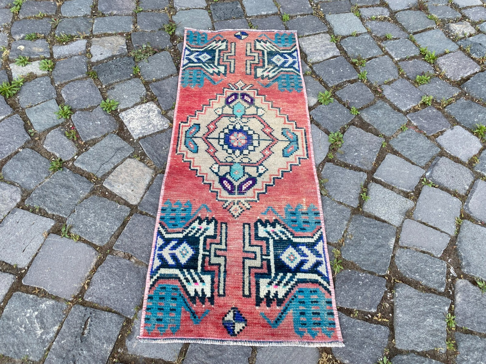 Turkish small rug,Doormats,Bohemian rug,Oushak small rug,Carpet 1,1 x 2,9 ft