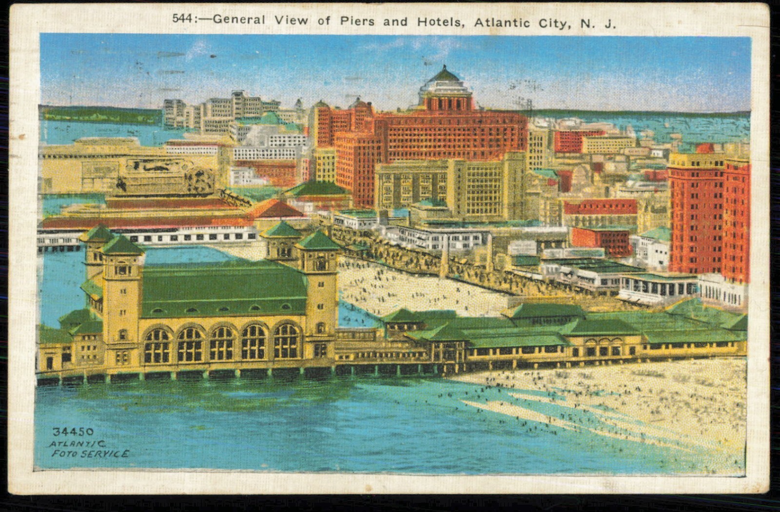 General View Of Piers and Hotels, Atlantic City N.J. Postcard