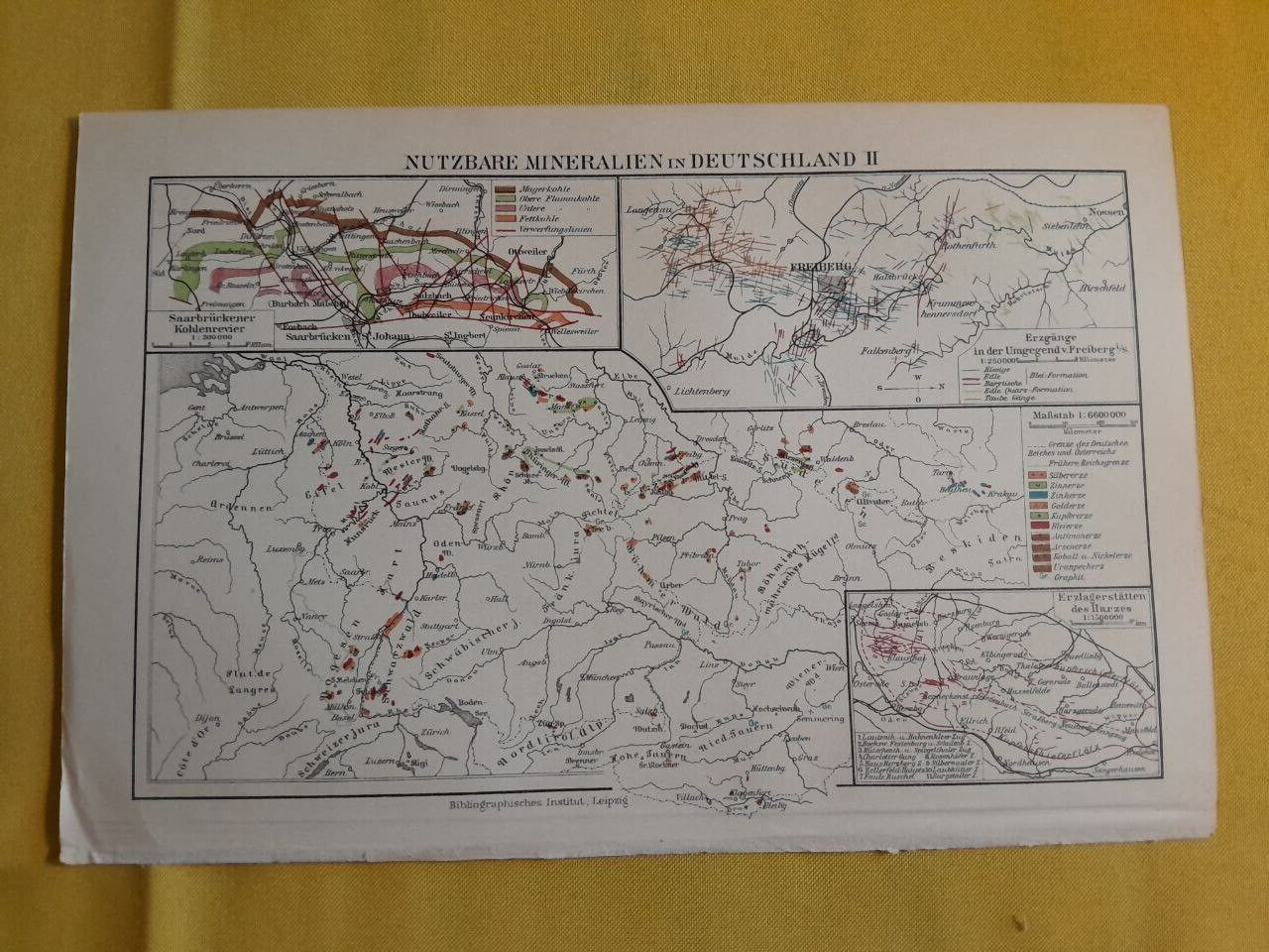 1800-1900s ORIGINAL VINTAGE MAP – Germany Geological/Mineral C10-4