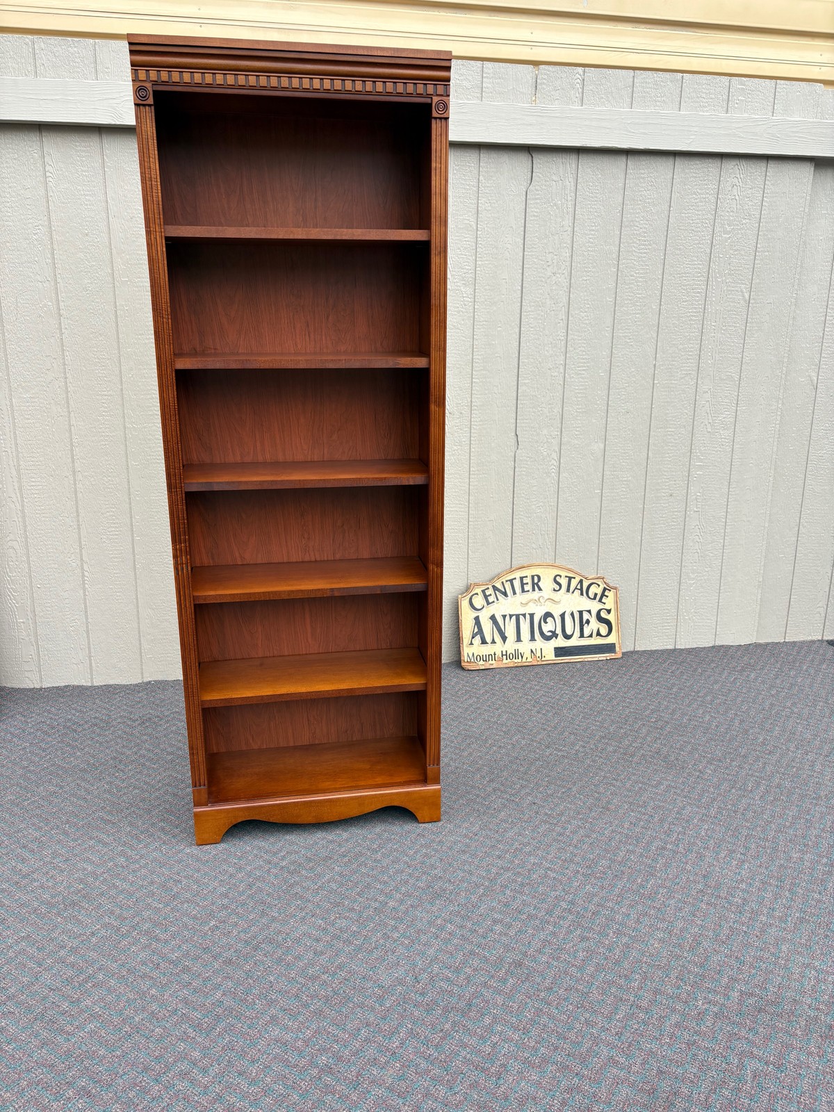 67735 Elegant Maple Bookcase with Decorative Trim and Five Shelves