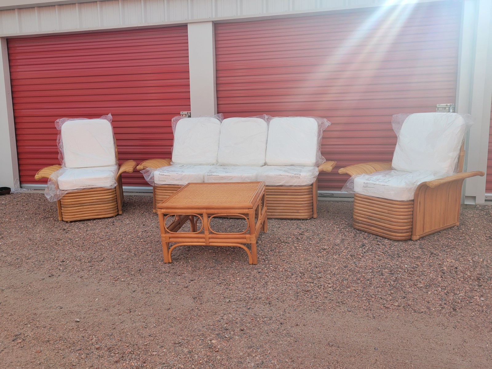 Golden Girls Couch Rattan Fan Arm Furniture 3 Seat Sofa 2 Chairs Bamboo Wicker