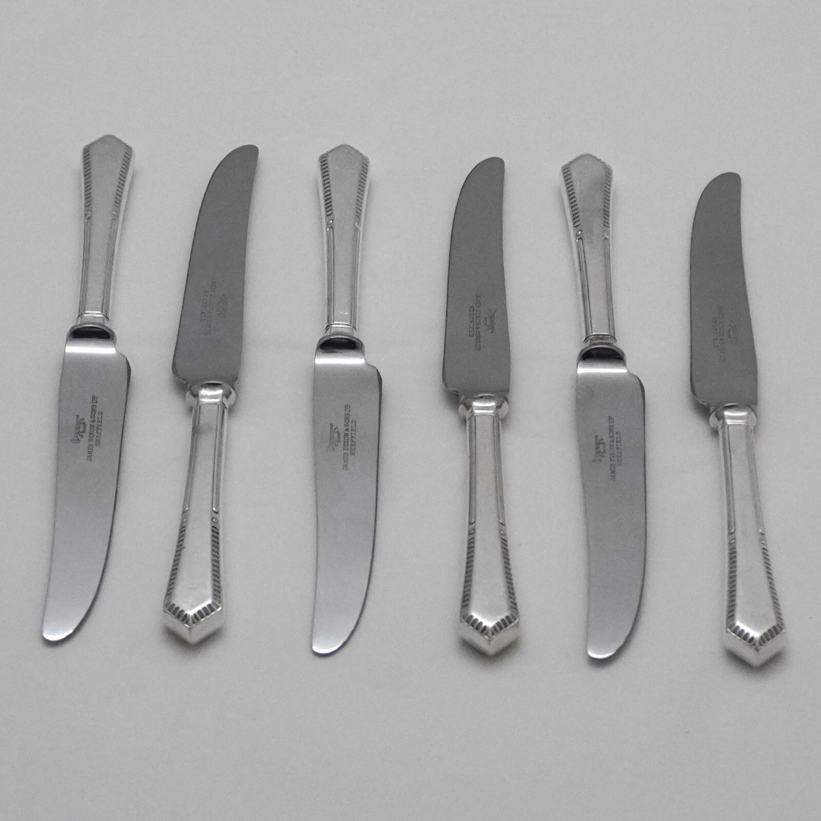 EXCELLENCY Design JAMES DIXON & SONS Silver Service Cutlery Six Dessert Knives