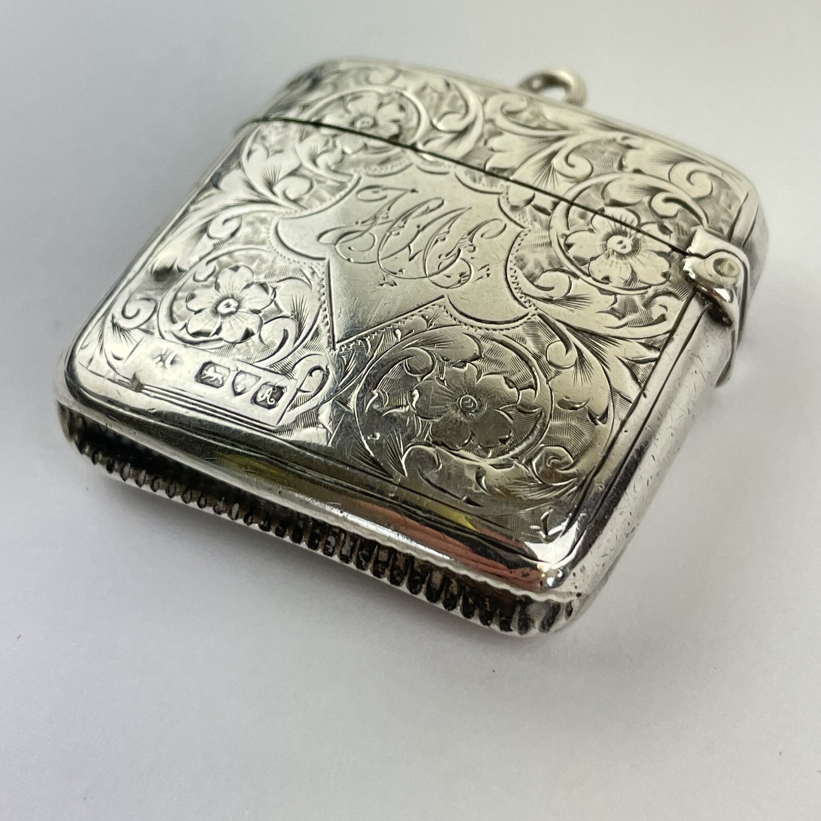 Antique Solid Silver Vesta Case 1901 Colen Hewer Cheshire 38mm X 38mm 26g