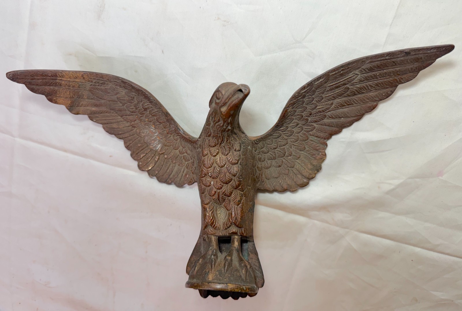 antique solid brass bronze open winged American eagle bird heavy flag finial
