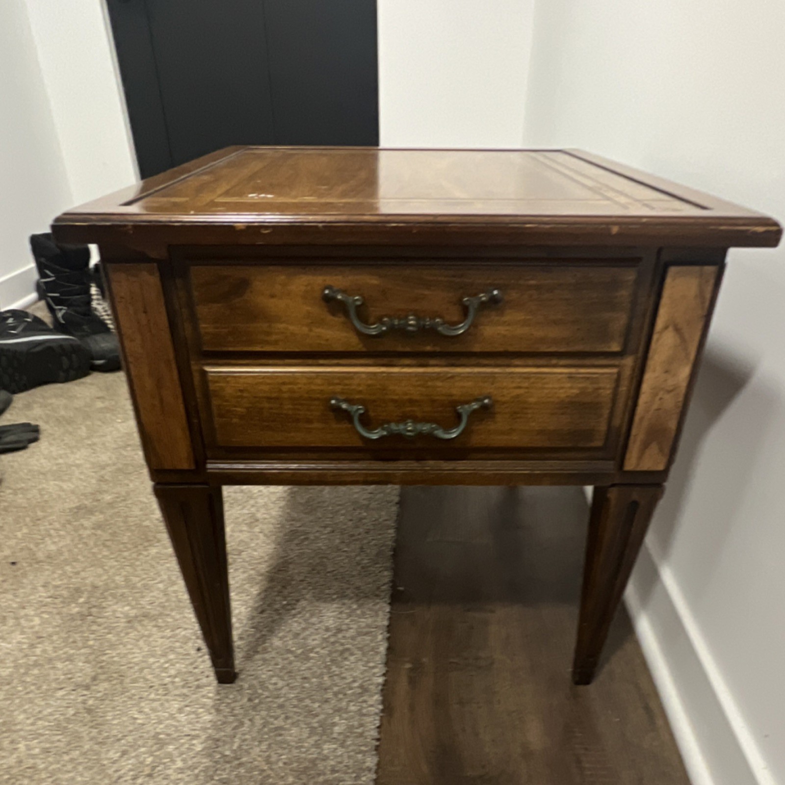 Vintage Brandt Antique Wood Nightstand Brown with Brass Pull Handles