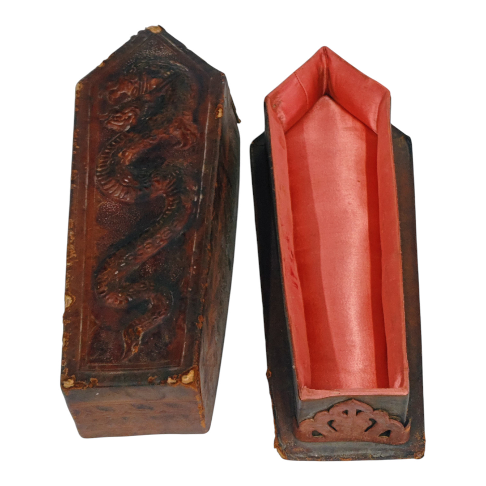 Old Vintage Antique Beautiful Unique Emobessd Design Leather Box , Collectible