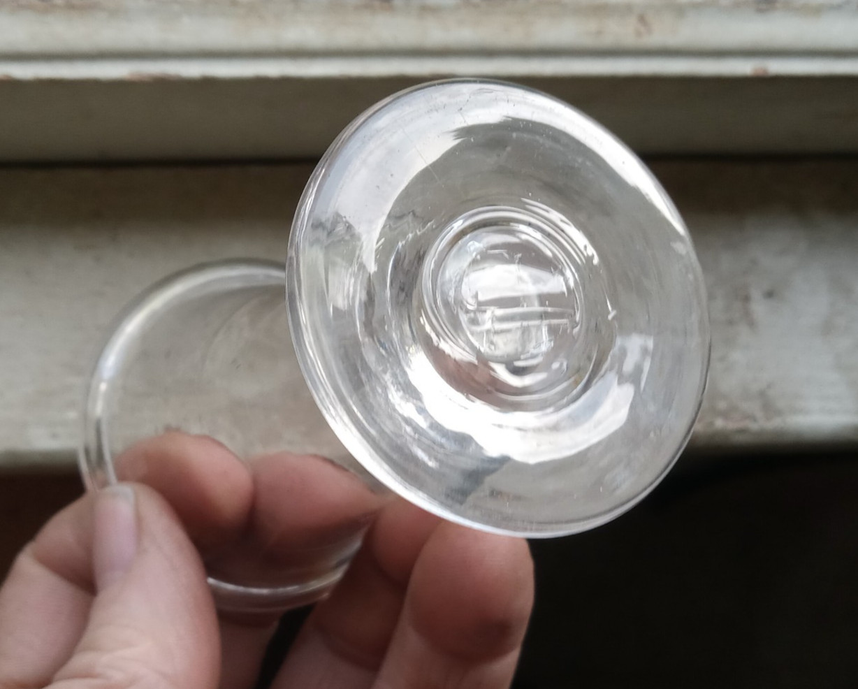 1800 EARLY FREE BLOWN PONTILED JELLY GLASS ROLLED RIM APPLIED FOOTED BASE