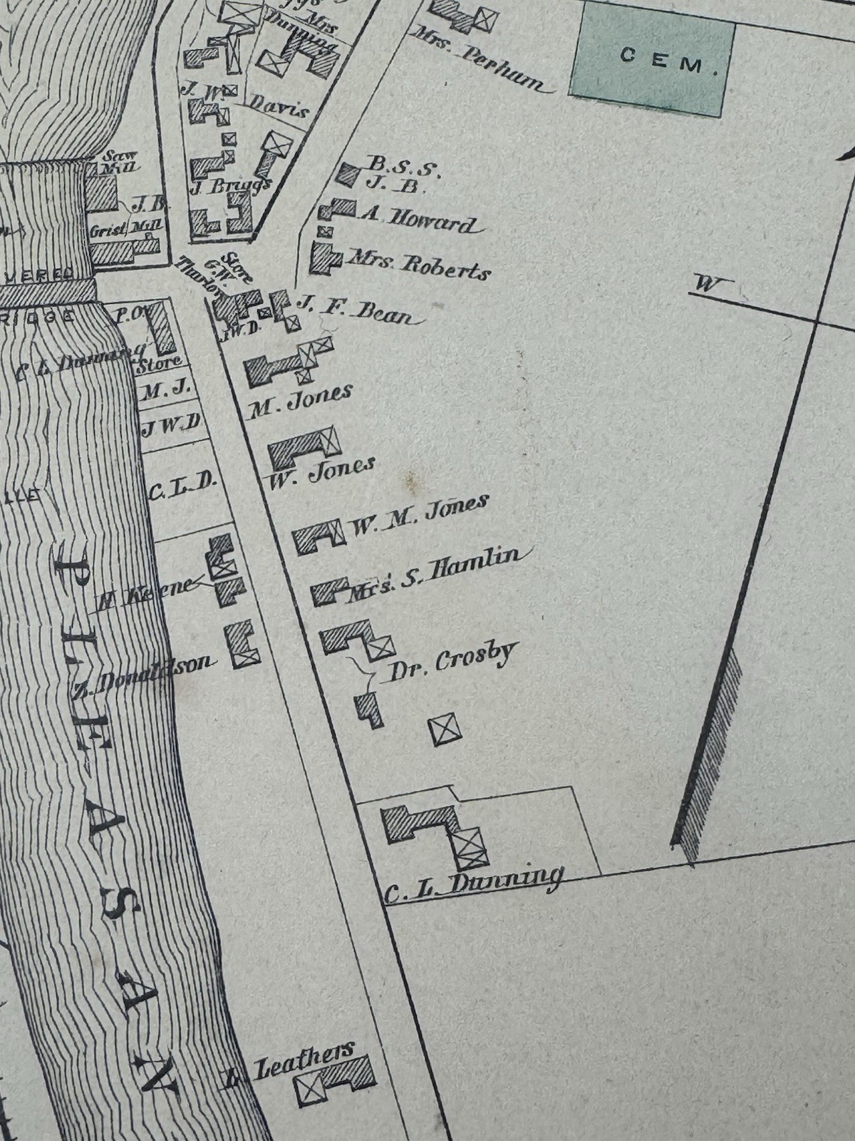 1882 Wellington, E. Dover, S. Dover Maine Map Property Owners Shown 16.5 x 13.75