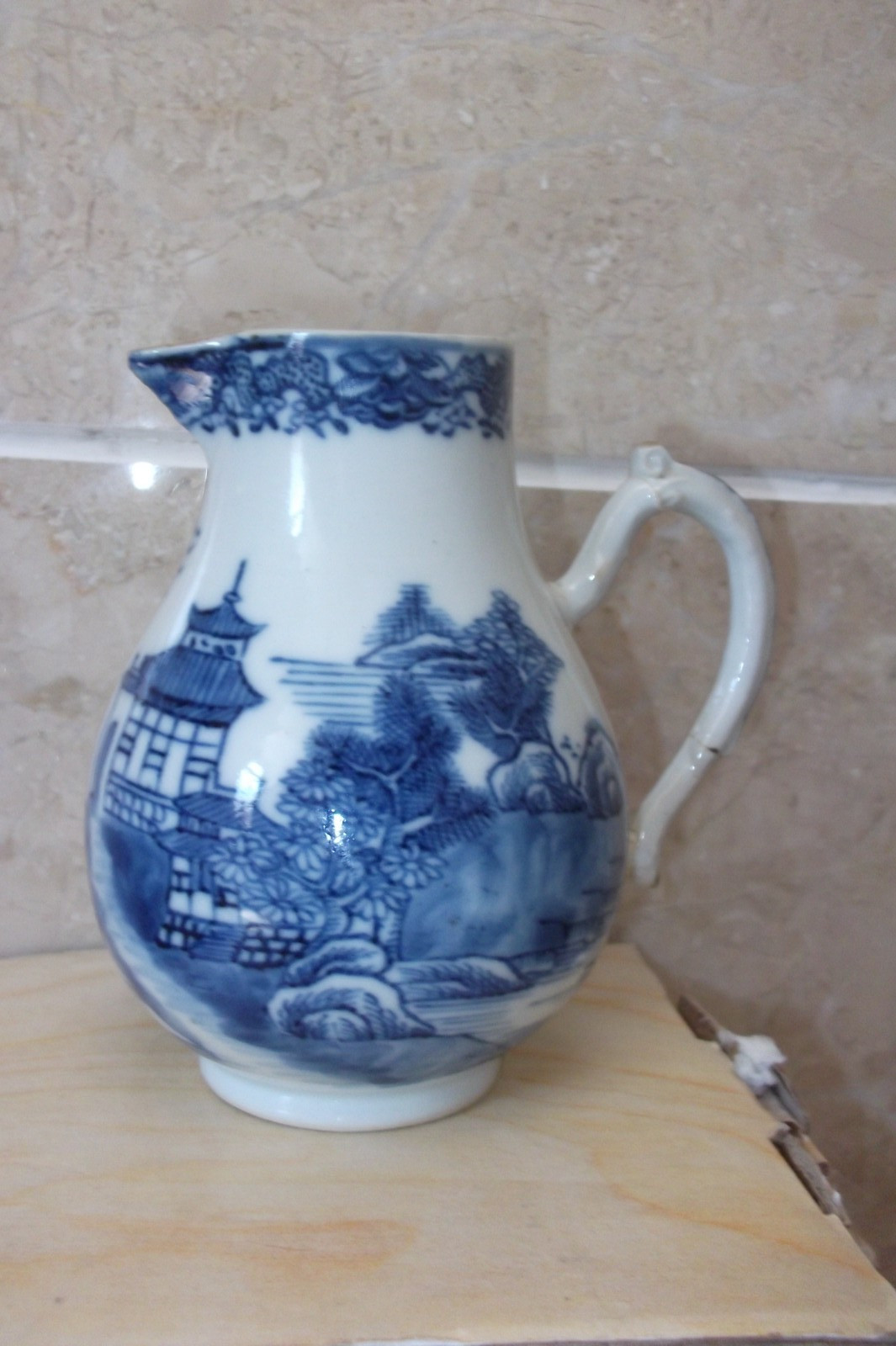 18th century chinese blue-white willow pattern porcelain 11.3cm sparrow beak jug