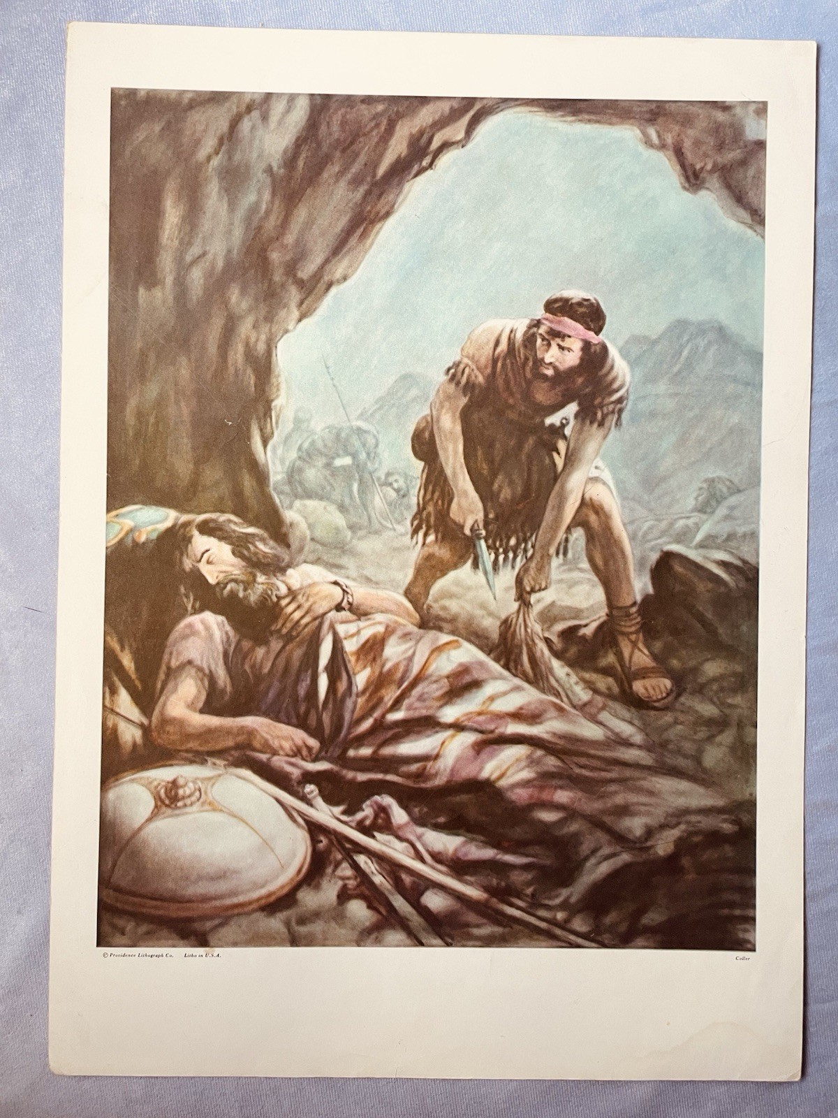 1960s Sunday School Picture Poster DAVID SPARES SAUL’S LIFE 12×17 Lithograph OT