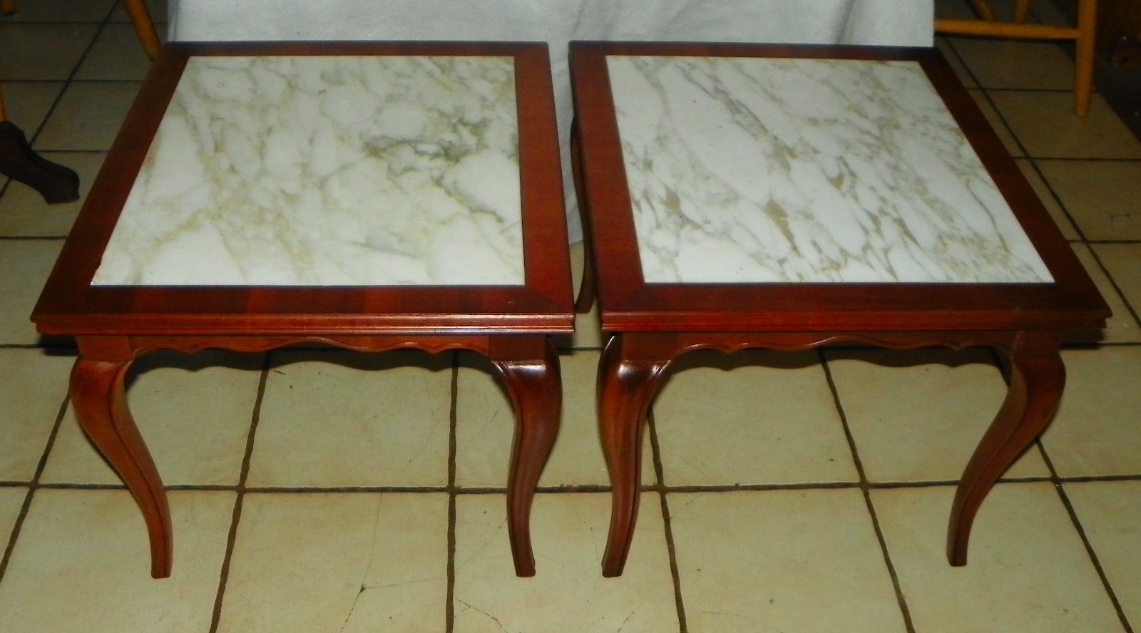 Cherry Mid Century Marble Top End Table by Berkey Widdicomb 1 table (ET42)