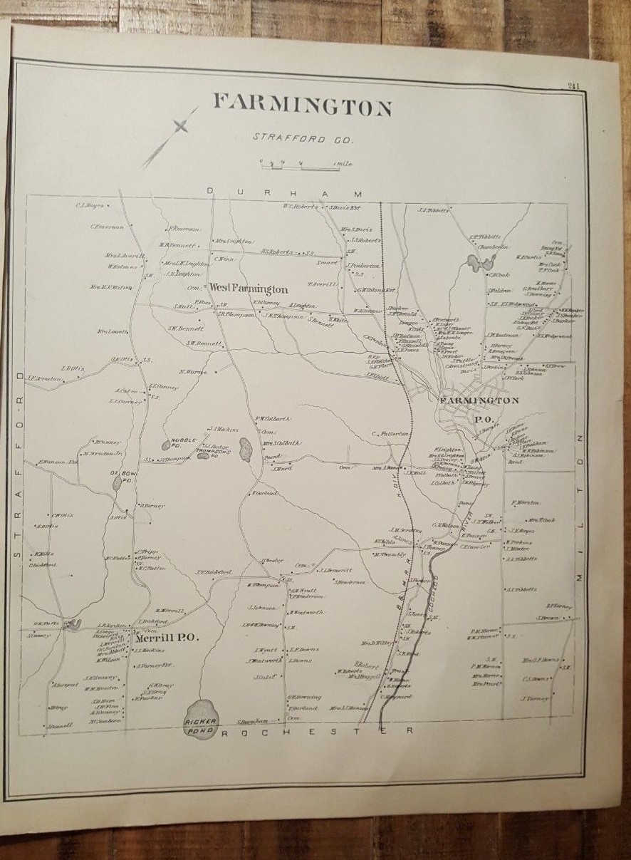 Antique MAP – NEW DURHAM, MADBURY & LEE, N.HAMPSHIRE – 1892 ATLAS