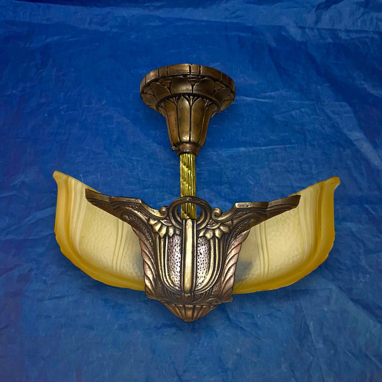RARE Art Deco Slip Shade Fixture Wired Two Socket Light 57K