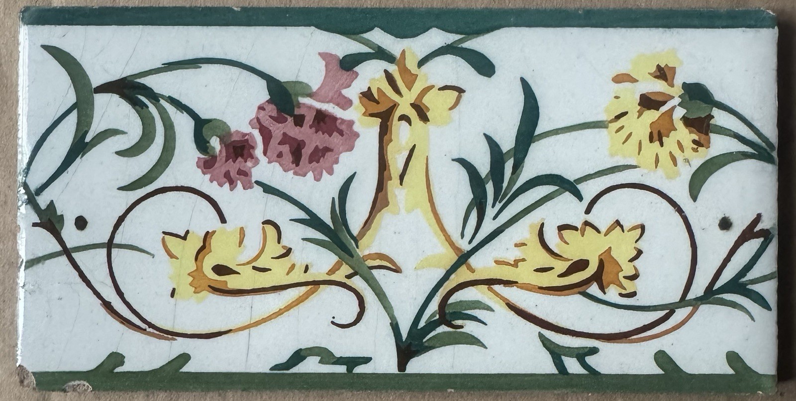 SPANISH ANTIQUE VALENCIAN- HAND PAINTED BORDER TILE 8×4 inches