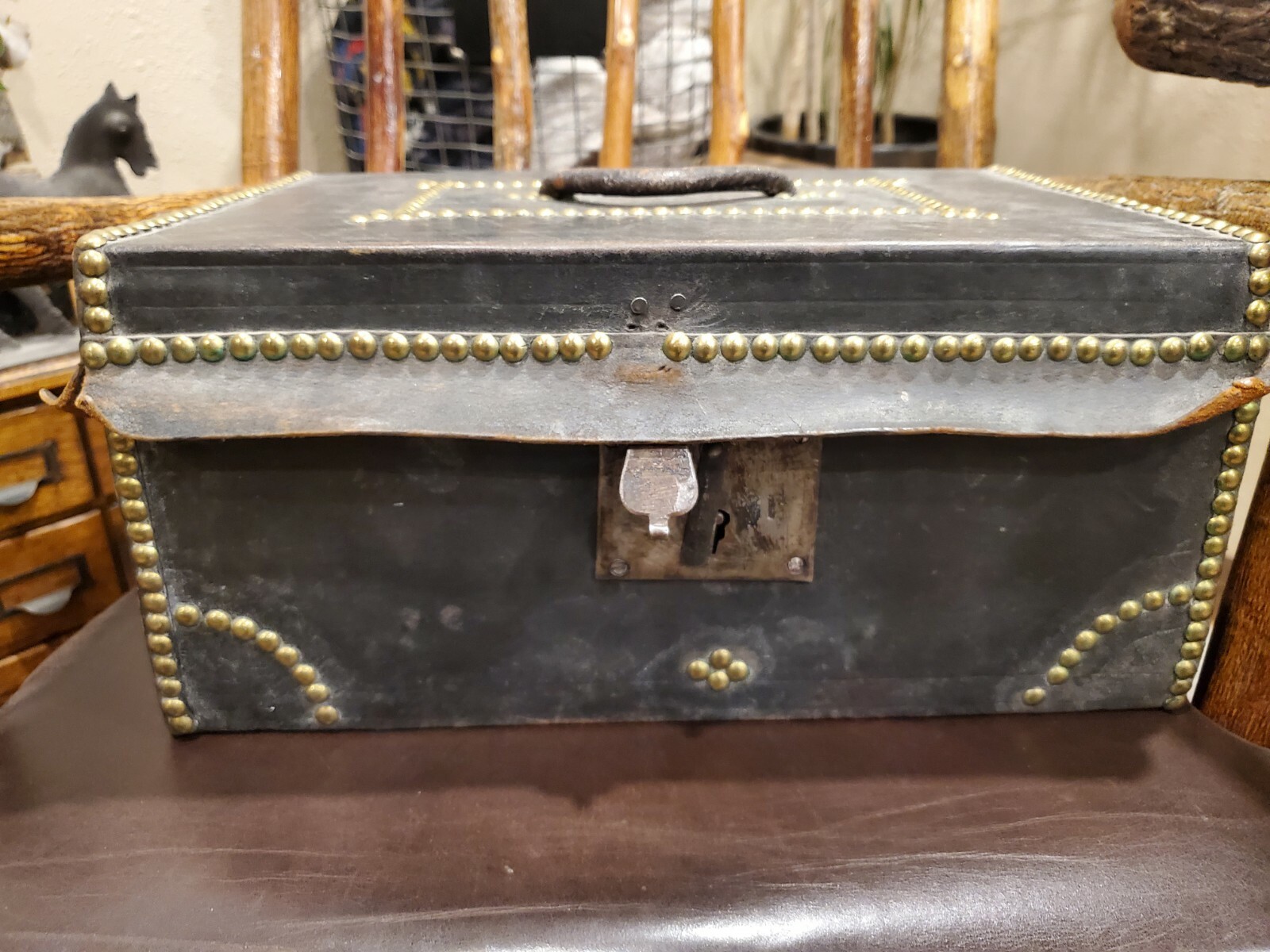 Antique Leather Box Horace Rice Harness Maker No 30 Hanover Street Boston