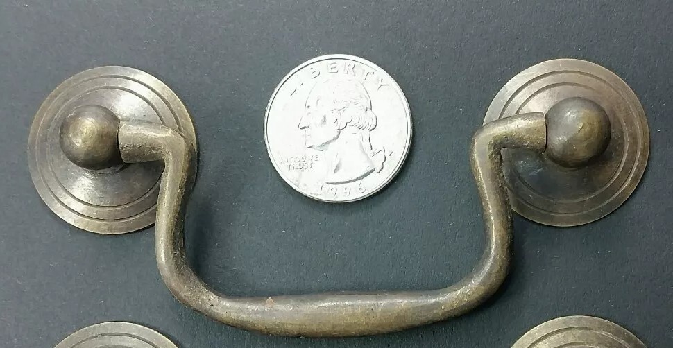 6 Antique Brass Swan Neck Bails Cabinet Drawer Pull handles approx. 3″cntr #H39