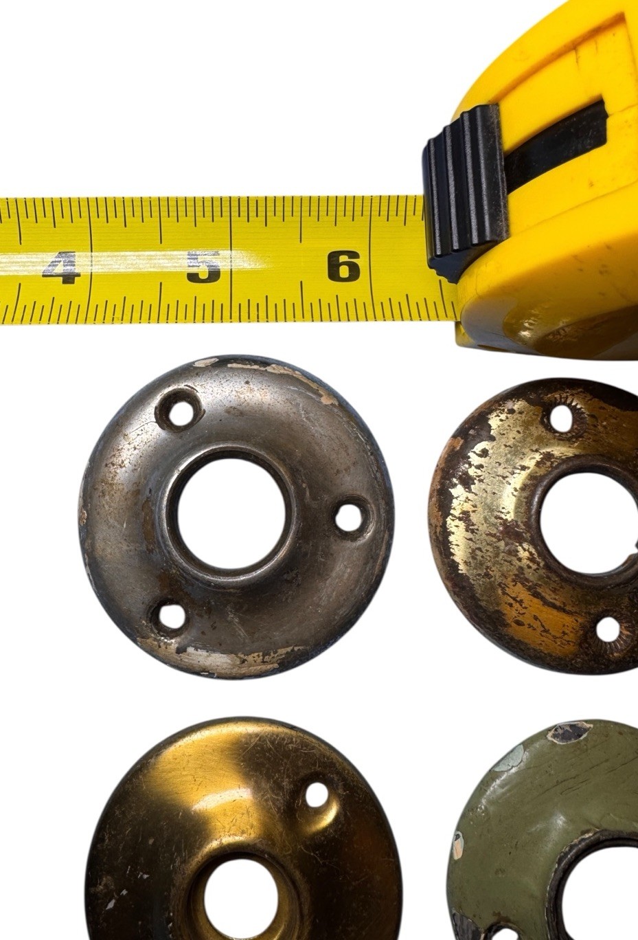 Lot Of 7 Antique Door Knob Back Plate Collar Round Brass & Iron Rosettes