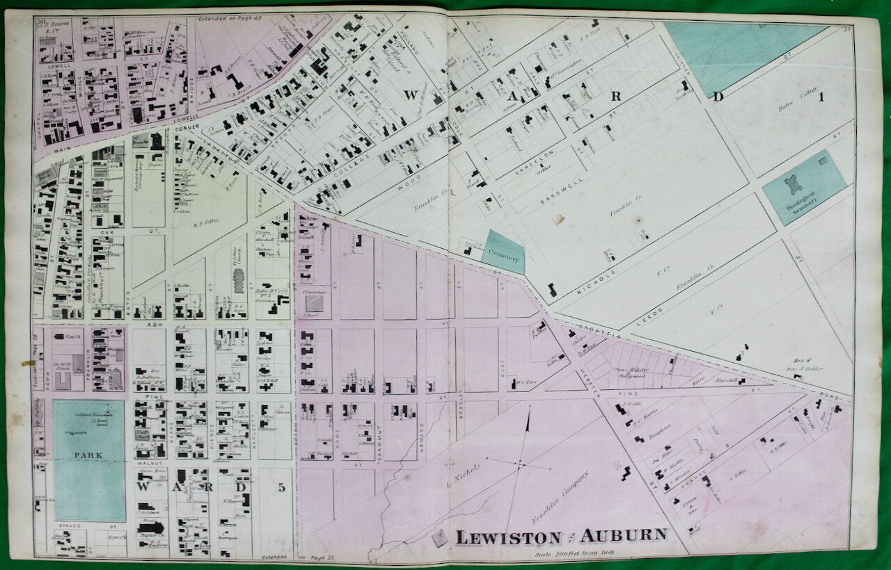 Orig 1873 Sanford Everts & Co. Maine Androscoggin County Lewiston/Auburn Map #5