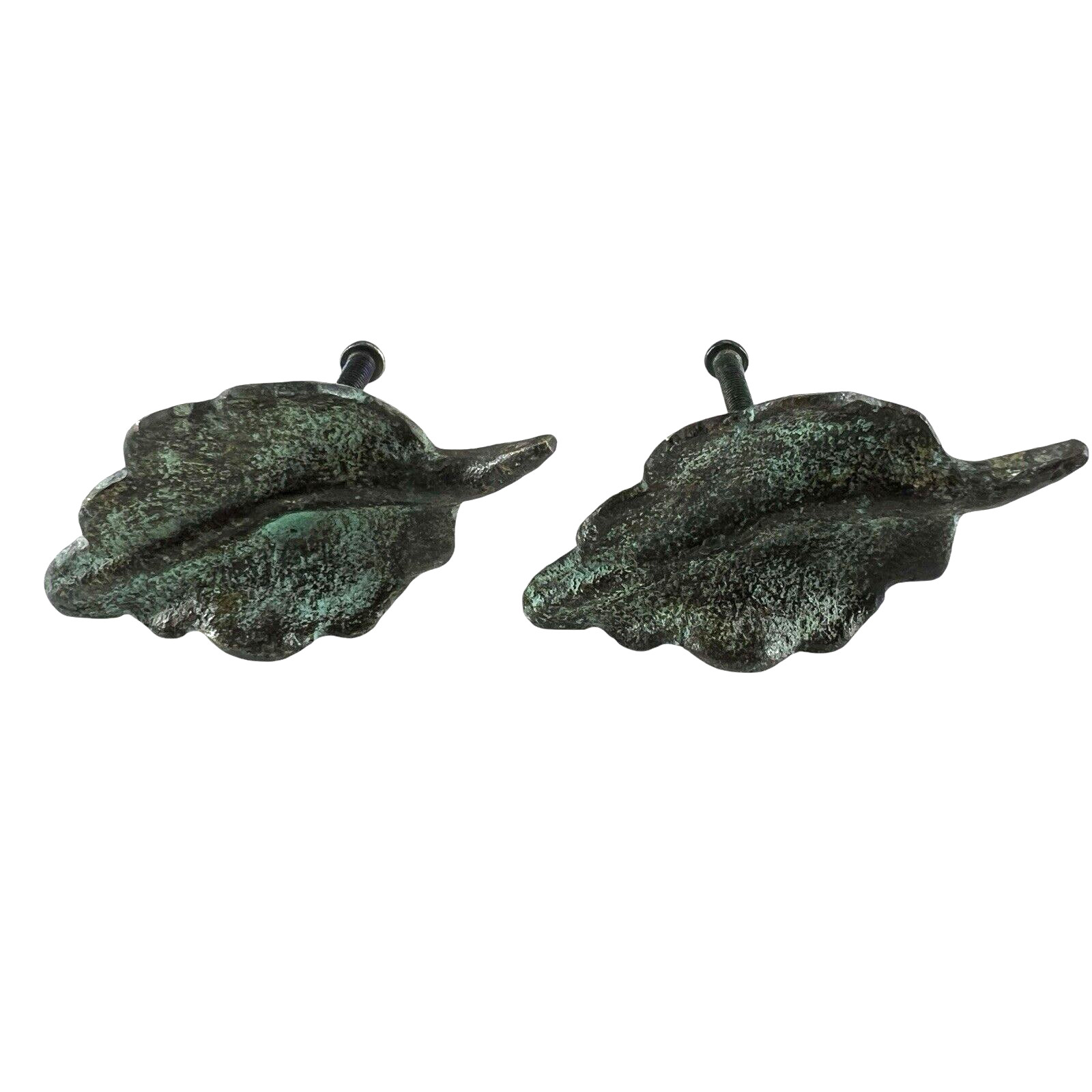 Vintage Leaf Knob Lot of 23 Door Drawer Pulls Metal Knobs Leaves Green Patina