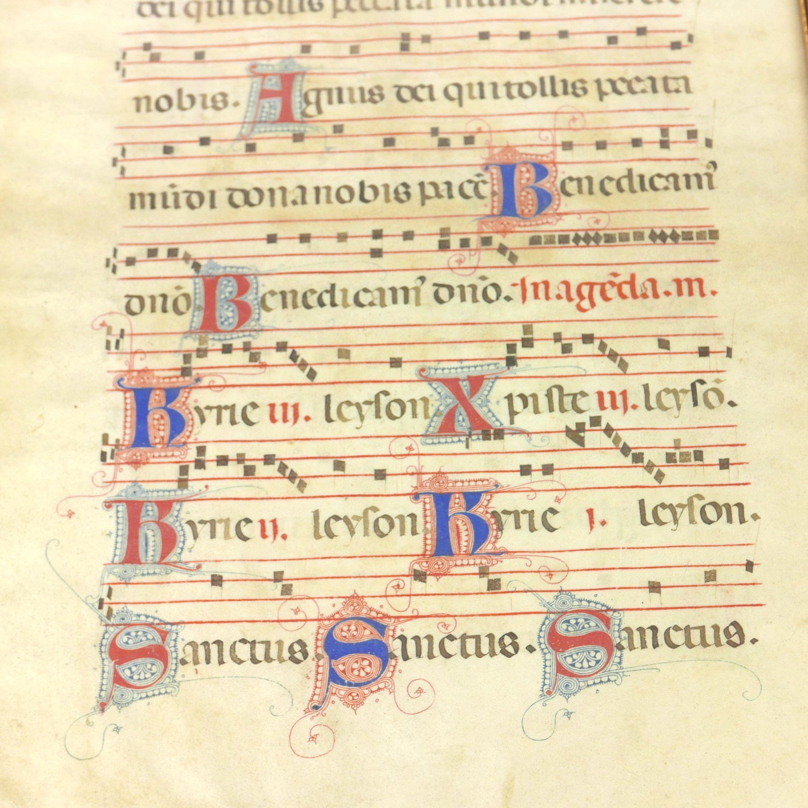 Antique Illuminated Manuscript Leaf Vellum Latin Music Gradual Double Side Frame