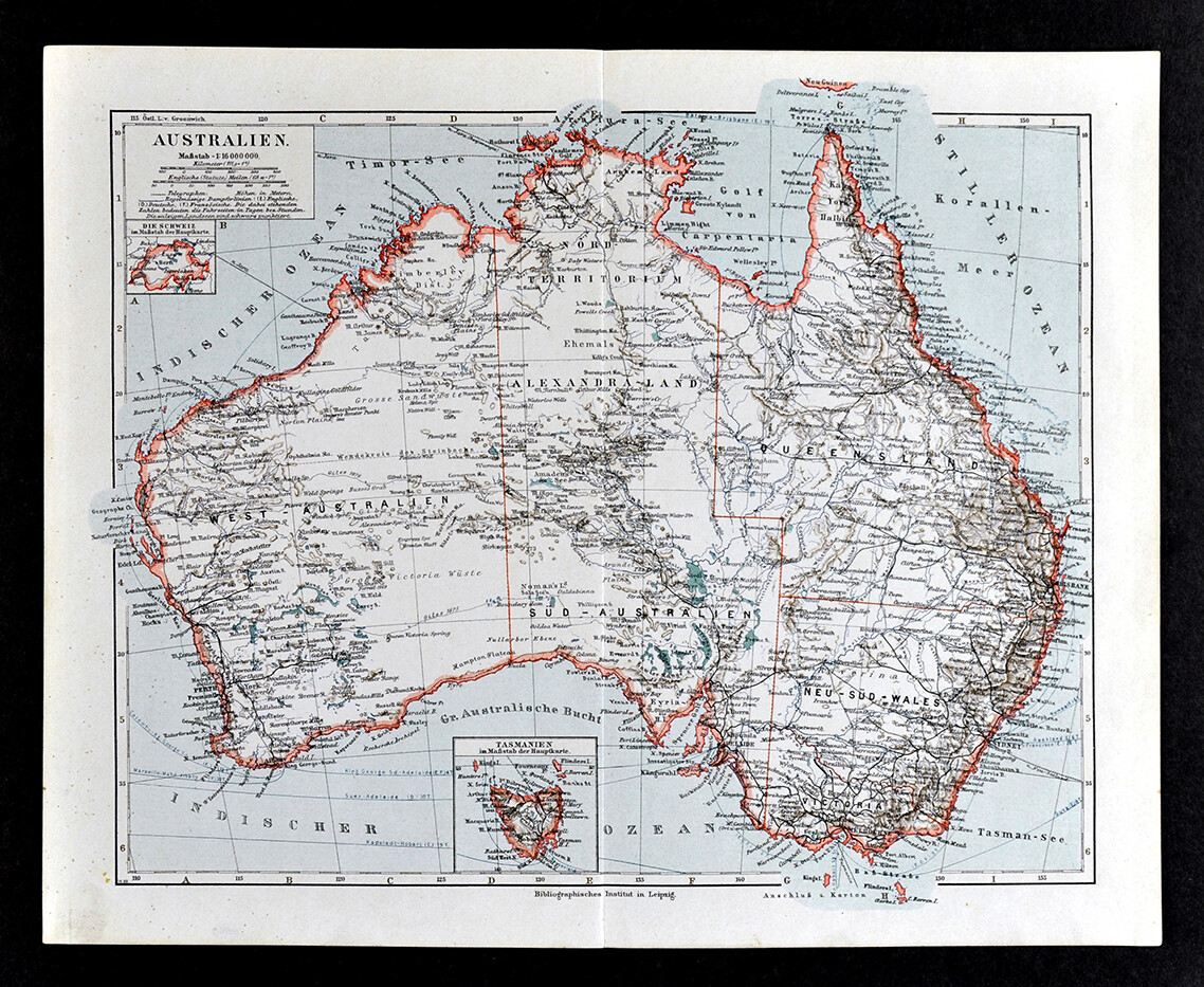 1900 Meyers Map Australia Sydney Melbourne Perth Brisbane Adelaide Tasmania