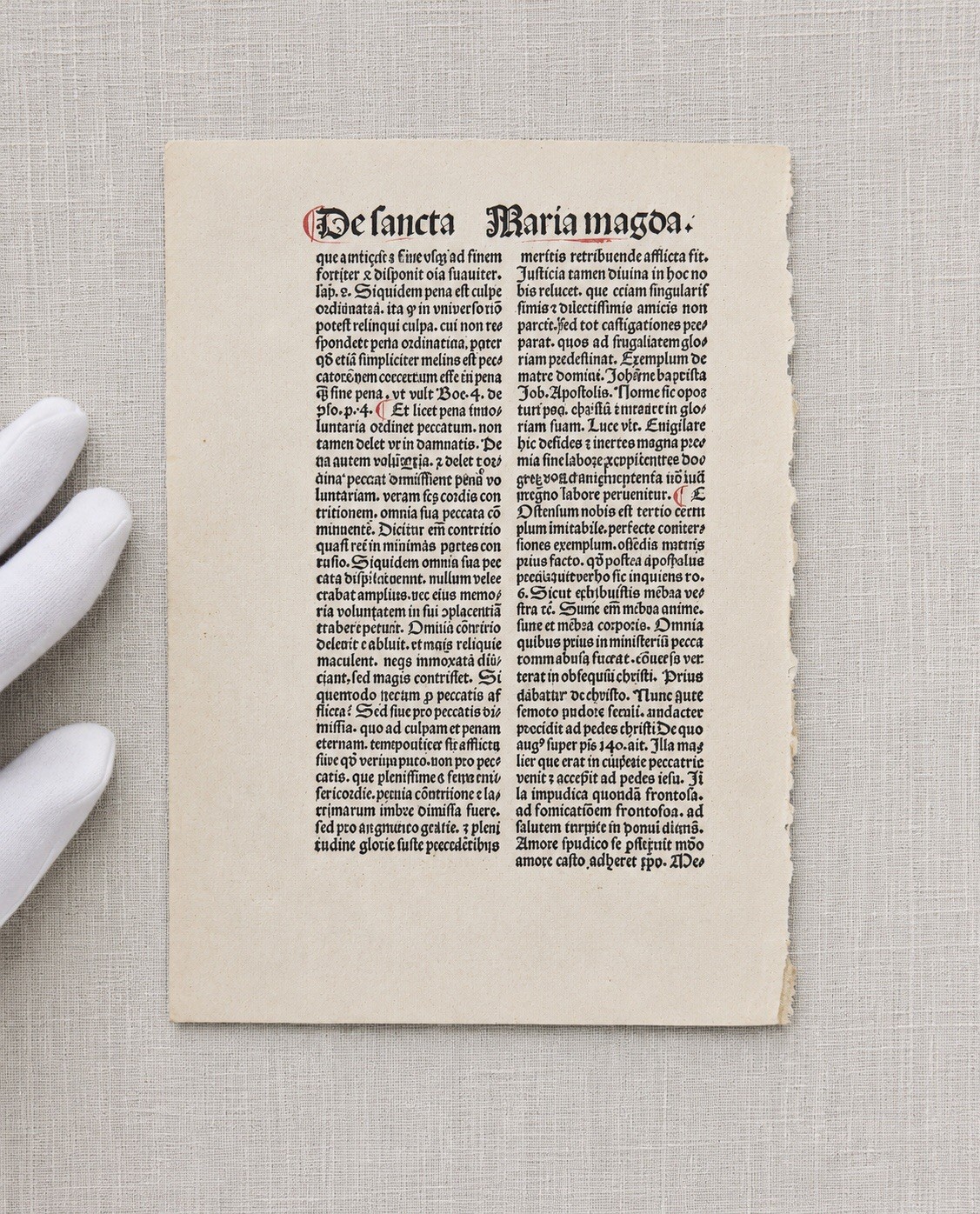 15thC Incunable Latin Sermon Leaf St Mary Magdalene Gothic Red Rubricated