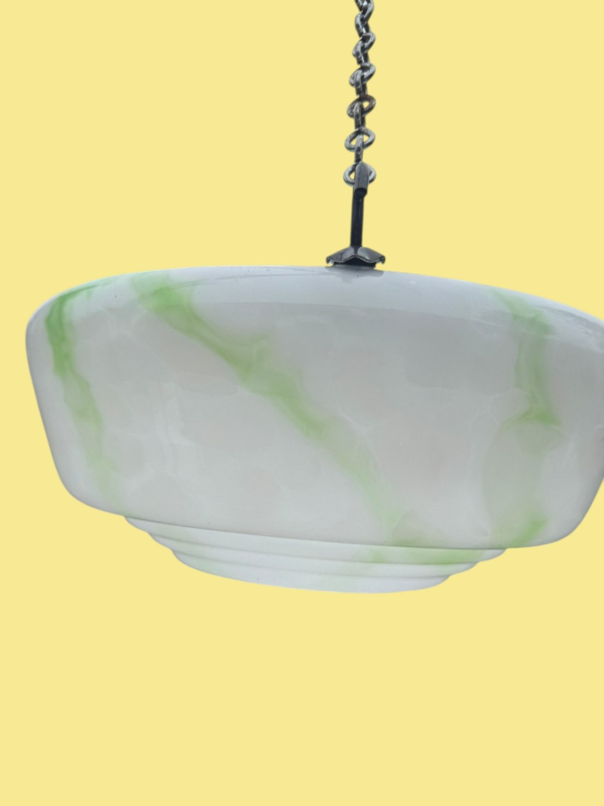 Art Deco 1930s Large Ceiling Plaffonier Flycatcher Shade Lamp Green & White