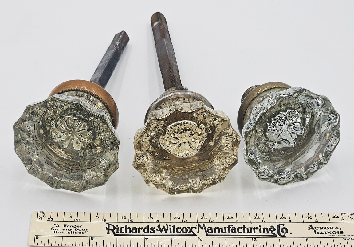 Door Knobs Glass and Brass Three Single