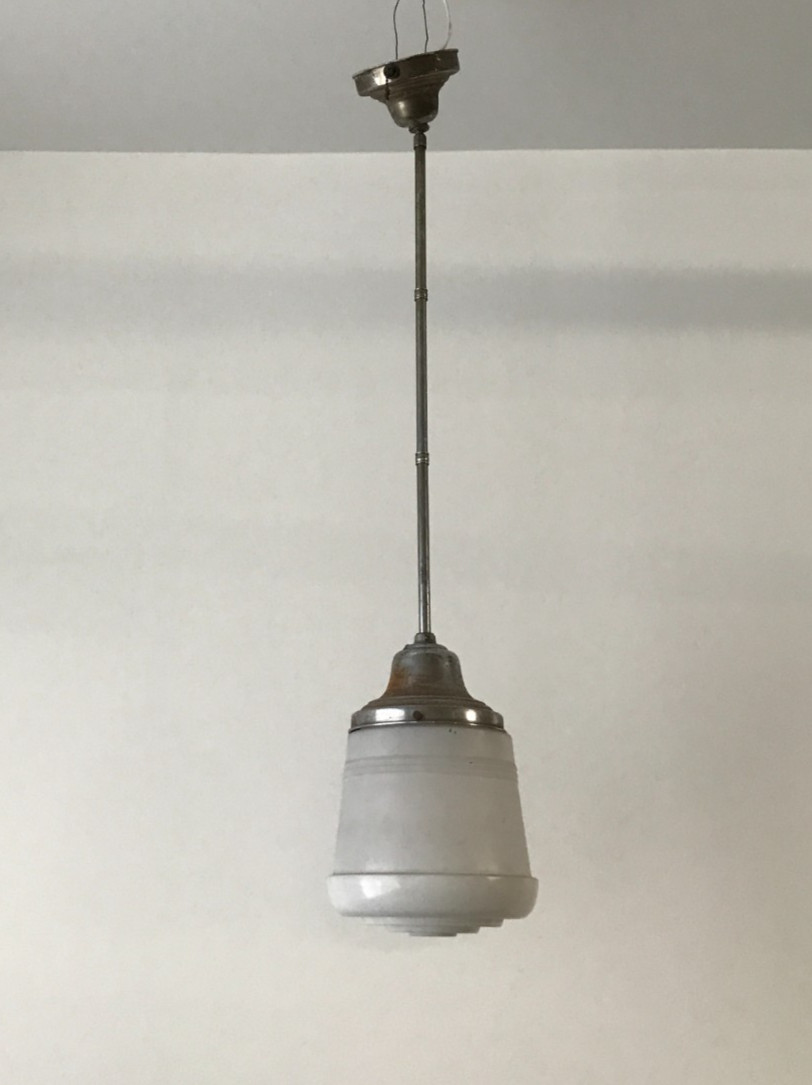 VTG Chrome Hotel Ceiling Pole Light Fixture Art Deco Glass Globe Old 275-26B