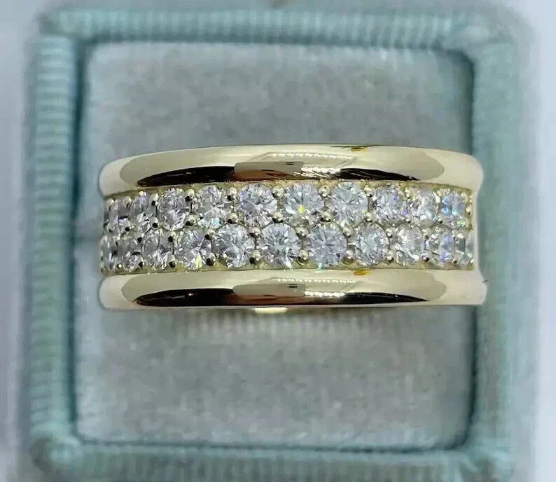 Men’s Wedding Band Ring 2Ct Round Cut Lab Created Diamond 14K Yellow Gold Plated